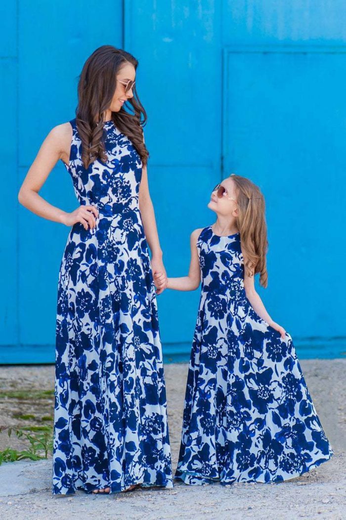 Summer Parent-Child Long Skirt Sleeveless Blue And White Porcelain Dress - Image 2